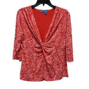 Fresh Produce Women's Red Floral Print Twist Front Stretchy Casual Top Size L